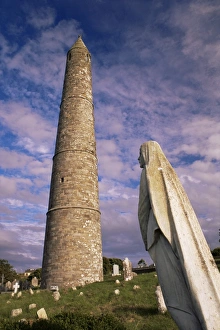 Tomb Stone Prints: Statue of the Virgin, Round tower, 30m tall, of St