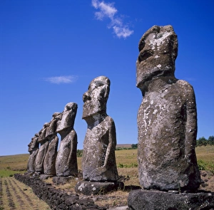 Moai Prints: Statues at Ahu Akivi on Easter Island, Chile, Pacific