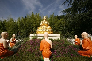 Images Dated 30th June 2007: Statues of Buddha with his disciples in Benares, Sainte-Foy-Les-Lyon, Rhone
