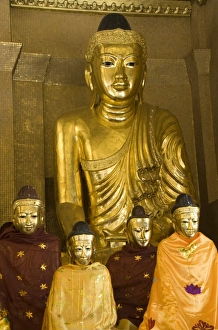 6th Century Prints: Statues of the Buddha, Shwedagon Pagoda, Yangon (Rangoon), Myanmar (Burma), Asia