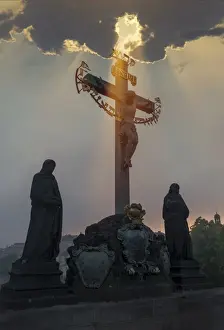 Religious Figure Prints: Statues on Charles Bridge, UNESCO World Heritage Site, Prague, Czech Republic, Europe