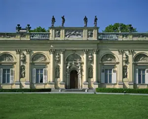 Warsaw Prints: Statues and decorative facade of the Wilanow Palace dating from 1696