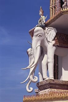 Images Dated 24th January 2008: Statues of elephants and rider on the temple at Wat Tham Sua near Kanchanaburi