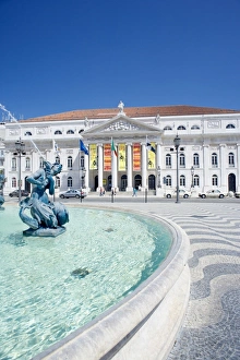 Rossio Prints: Statues and fountain in front of the Lisbon Opera House