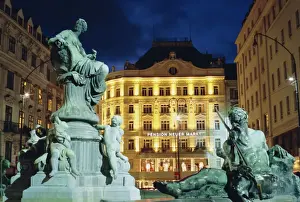 Austrian Eu Prints: Statues at fountain and Pension Neuer Markt at Neuer Markt Square, Innere Stadt