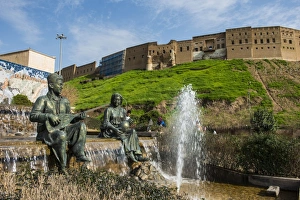 Fountains Prints: Statues and fountains below the citadel of Erbil (Hawler)