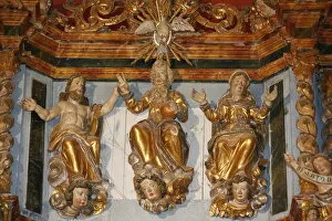 Images Dated 15th August 2007: Statues of God, Jesus, Mary and the Holy Spirit, Notre-Dame de la Gorge, Haute Savoie