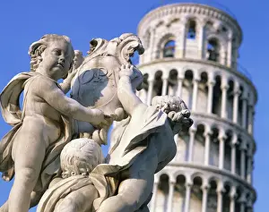 Statues in front of the Leaning Tower in Pisa, UNESCO World Heritage Site