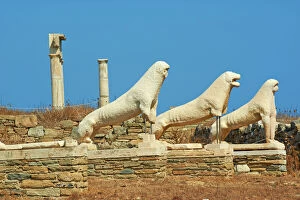Archaeological Gallery: Statues on the Lion Terrace, Delos, UNESCO World Heritage Site, Cyclades Islands