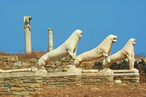 Columns Prints: Statues on the Lion Terrace, Delos, UNESCO World Heritage Site, Cyclades Islands