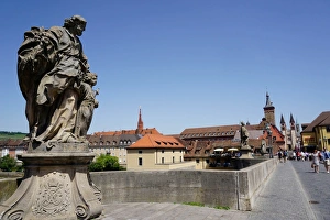 Statues on the Old Main Bridge, Wurzburg, Bavaria, Germany, Europe