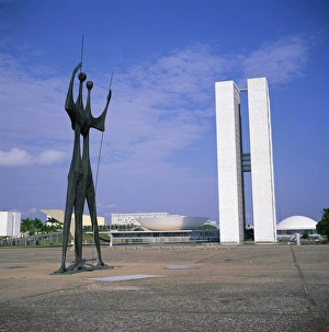 Brasilia Prints: Statues, before the Palacio do Congresso, Brasilia, UNESCO World Heritage Site