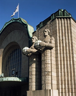 Helsinki Prints: Statues on front of the railway station, Helsinki, Finland, Scandinavia, Europe