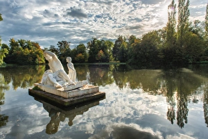 Schwetzingen Prints: Statues and reflections at Schwetzingen Palace lake, Schwetzingen, Baden-Wurttemberg