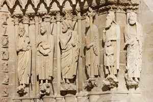 Statues of Simon, John the Baptist, Isaiah, Moses, Abraham and Aaron on the west front of Reims cathedral