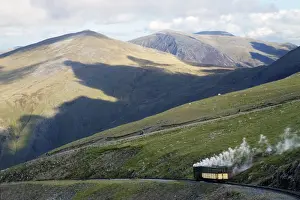 Gwynedd Prints: Steam engine and passenger carriage on trip down Snowdon Mountain Railway