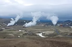 Images Dated 8th June 2009: Steaming vents and geothermal power stations, Krafla, Iceland, Polar Regions