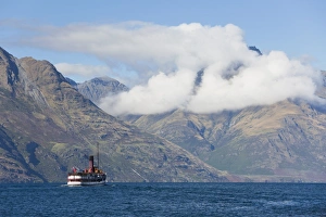 One Object Prints: The steamship TSS Earnslaw on Lake Wakatipu, clouds over Walter Peak, Queenstown