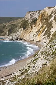 Steep cliffs and beach, St. Oswalds Bay, Dorset, England, United Kingdom, Europe