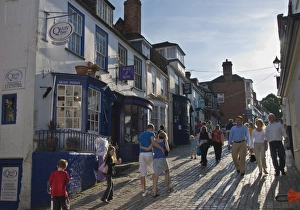 Steep cobbled street in Lymington, Hampsire, England, United Kingdom, Europe