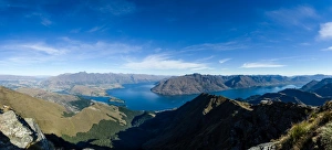 New Zealand Culture Prints: Steep sharp mountains, a deep blue lake