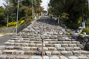 Shikoku Prints: Steep steps leading to the Ishiteji Temple in Matsuyama, Shikoku, Japan, Asia