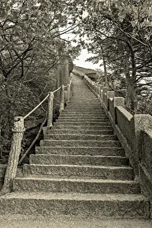 Trekking Prints: Steep and winding steps leading to the top of Huangshan Mountain in Anhui Province