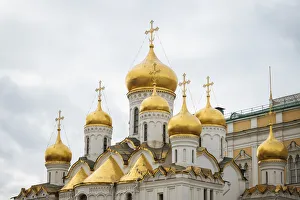 Places Of Worship Prints: Steeples of Annunciation Cathedral, The Kremlin, UNESCO World Heritage Site, Moscow