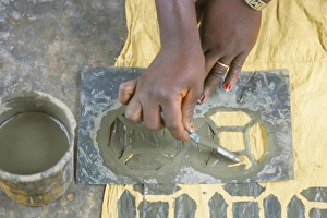 Cloth Prints: Stencilling onto cotton, Bogolan craft workshop, Segou, Mali, Africa