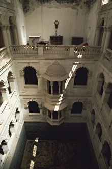 Wells Prints: Step well connected to the Summer Palace, Wankaner, Gujarat state, India, Asia