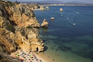 Parasol Prints: Steps leading to beach, Praia do Camilo, Lagos, Algarve, Portugal, Europe