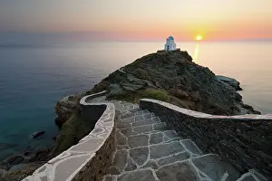 Kastro Prints: Steps leading down to Greek Orthodox chapel of Eftamartyres at dawn, Kastro, Sifnos