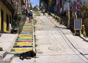 Multi Coloured Prints: Steps, Valparaiso, UNESCO World Heritage Site, Chile, South America