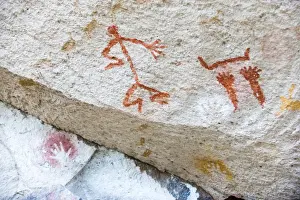 Close Up View Prints: A stick figure cave painting at Cueva de las Mano (Cave of Hands)