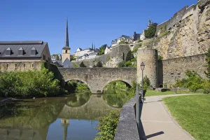 Luxembourg City Prints: Stierchen stone footbridge and Brock Promontory, Luxembourg City, Luxembourg, Europe