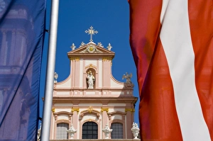 Austrian Eu Prints: Stift Gottweig with Austrian and E. U. flags, Krems, Wachau, Austria, Europe