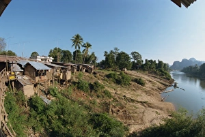 Stilt House Prints: Stilt houses along the bank of the Xe Beng Fai River