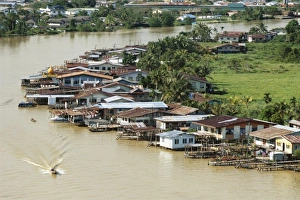 Stilt House Prints: Stilt houses along Limbang River
