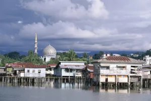 Stilt House Prints: Stilt village and State Mosque