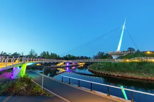 Recreational Prints: Stockingfield Bridge spans the Forth and Clyde Canal at dusk in Glasgow