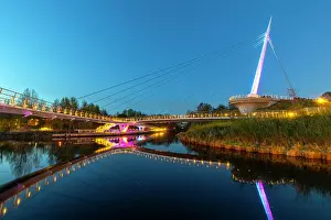Walkways Prints: Stockingfield Bridge spans the Forth and Clyde Canal in Glasgow