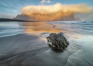 Seaweed Prints: Stokksnes beach looking towards Vestrahorn Mountain, Iceland, Polar Regions