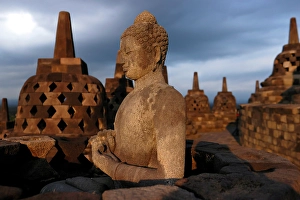 Mystical Prints: Stone Buddha statue, Borobudur