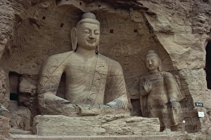 Stone carved Buddha and Bodhisattva, Cave No. 20, Yun Kang Caves, UNESCO World Heritage Site