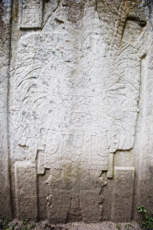 Maya Prints: Stone carving, Tikal Maya ruins, UNESCO World Heritage Site, Guatemala, Central America