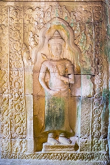 Ancient Culture Prints: Stone carvings at Prasat Preah Khan temple ruins, Angkor, UNESCO World Heritage Site