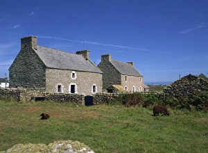 Ushant Prints: Stone cottages at Ile d Ouessant, Finistere, Brittany, France, Europe