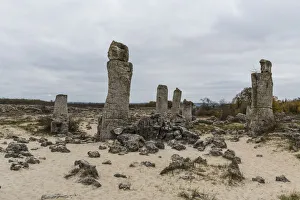 Stone desert Pobiti Kamani rock phenomenon, near Varna, Bulgaria