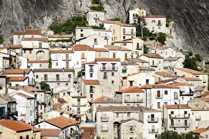 Basilicata Prints: Stone houses in the medieval town of Castelmezzano, Dolomiti Lucane, Potenza province