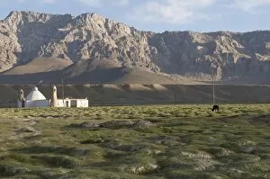 Stone Mosque in wide, rocky landscape, Murgab, Tajikistan, Central Asia